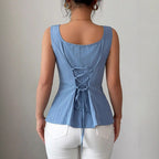 Square-Neck Peplum Top with Sleeveless Straps