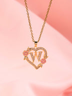 Floral Charm Initial Necklace in Gold Tone