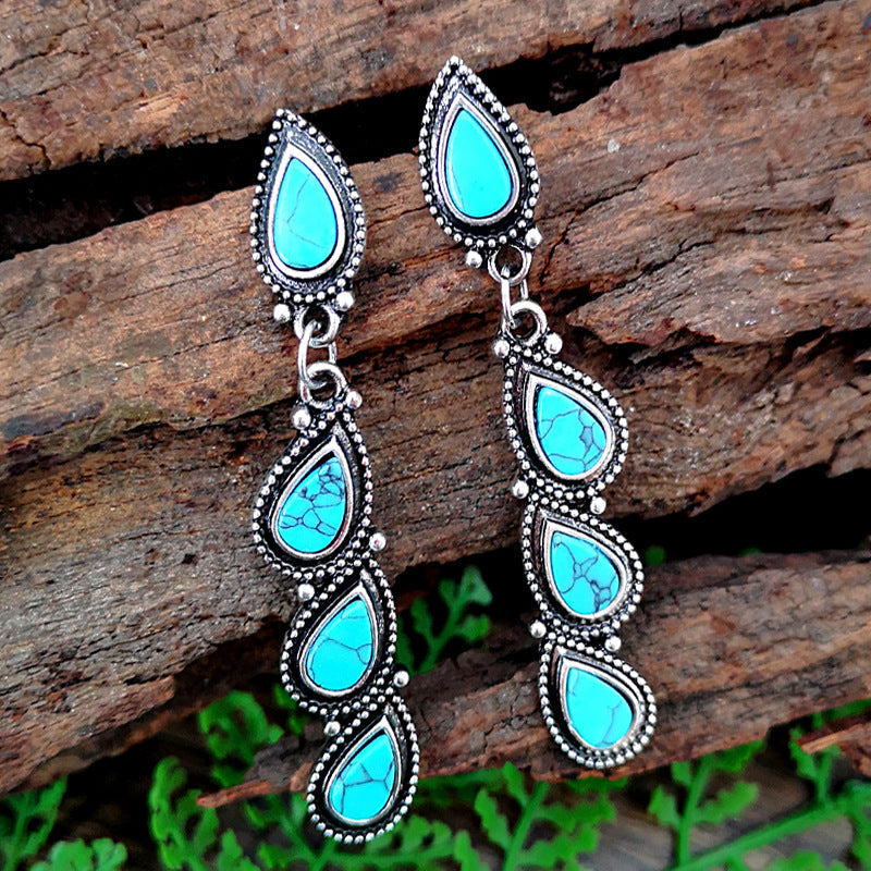 Vintage Bohemian Turquoise Silver-Plated Earrings