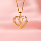 Floral Charm Initial Necklace in Gold Tone