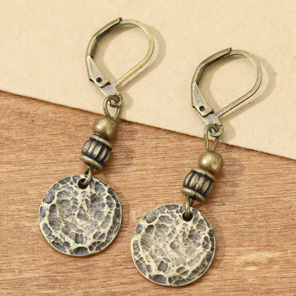Vintage-Style Bronze-Tone Leverback Coin Drop Earrings