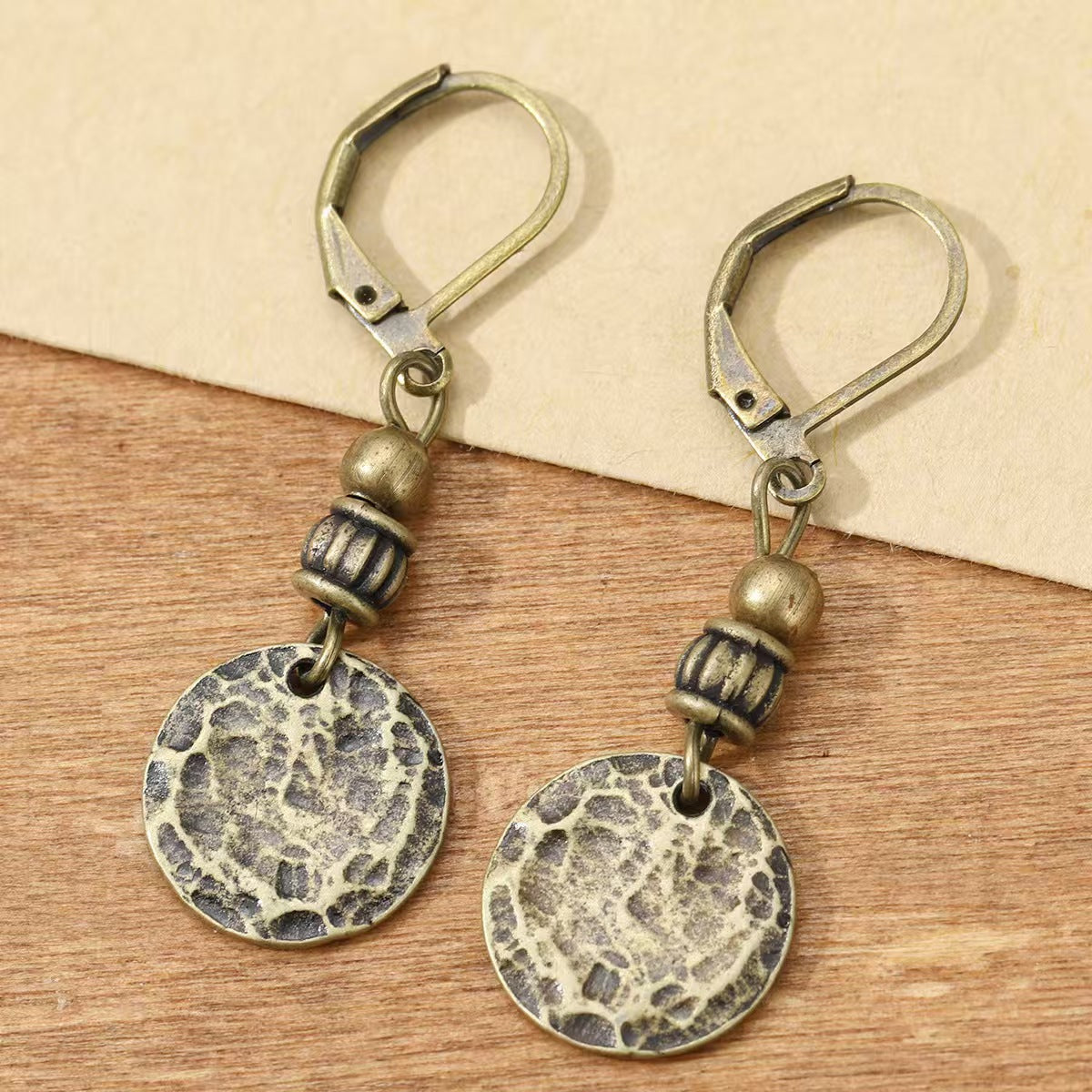 Vintage-Style Bronze-Tone Leverback Coin Drop Earrings