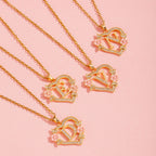 Floral Charm Initial Necklace in Gold Tone