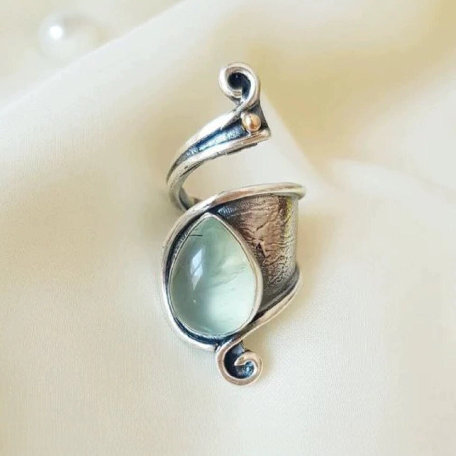 Adjustable Vintage-Style Asymmetric Stone Inlaid Ring
