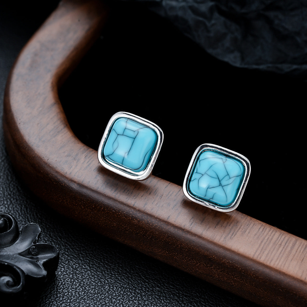 Turquoise Square Stud Earrings in Two Sizes