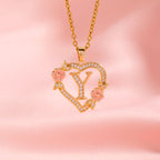 Floral Charm Initial Necklace in Gold Tone