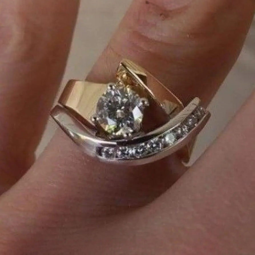Two-Tone Round-Cut Zirconia Swirl Ring