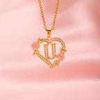 Floral Charm Initial Necklace in Gold Tone