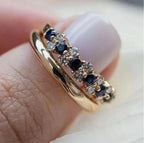 Geometric Blue Zirconia Studded Gold-Plated Band Ring