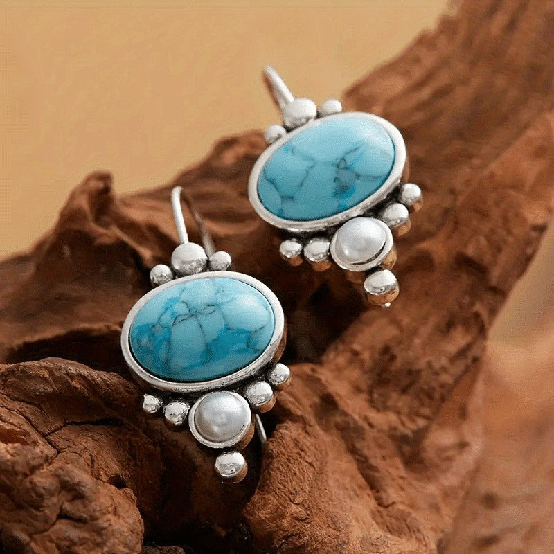 Vintage Turquoise and Pearl Drop Earrings in Two Tones