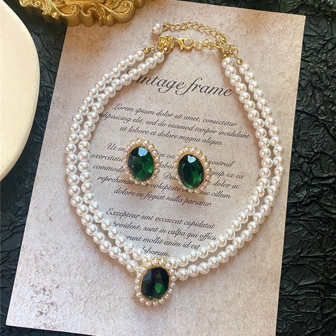 Conjunto de Joias de Pérolas e Efeito Esmeralda
