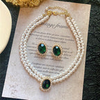 Conjunto de Joias de Pérolas e Efeito Esmeralda