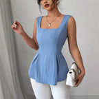 Square-Neck Peplum Top with Sleeveless Straps