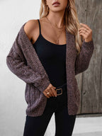 Open Front Cable Knit Cardigan with Long Sleeves and Drape