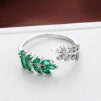 Open Gold-Tone Vine Ring with Green Leaf Accents