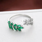 Green Enamel Leaf Vine Ring in Gold Tone
