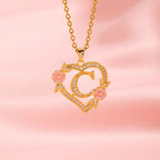 Floral Charm Initial Necklace in Gold Tone