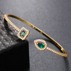 Gold-Tone Open Cuff with Green Square Stones