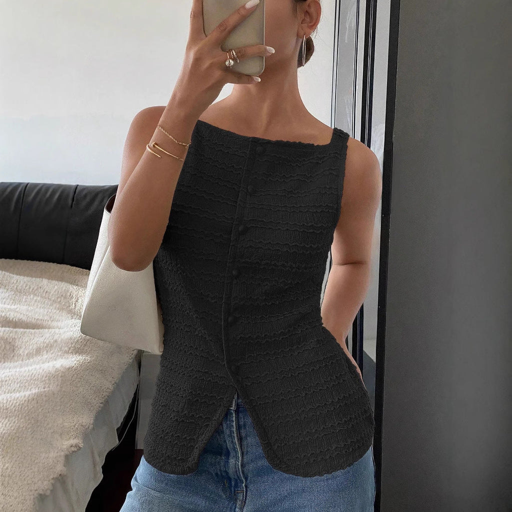 Button-Front Top in Textured Ripple