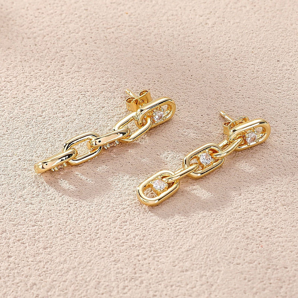Zirconia Chain Earrings in Gold Tone