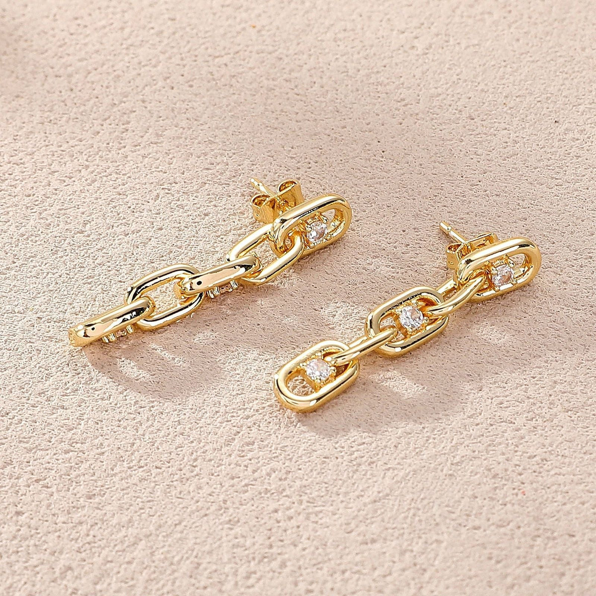 Zirconia Chain Earrings in Gold Tone