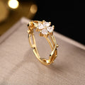 Adjustable Zirconia Flower and Leaf Open Ring