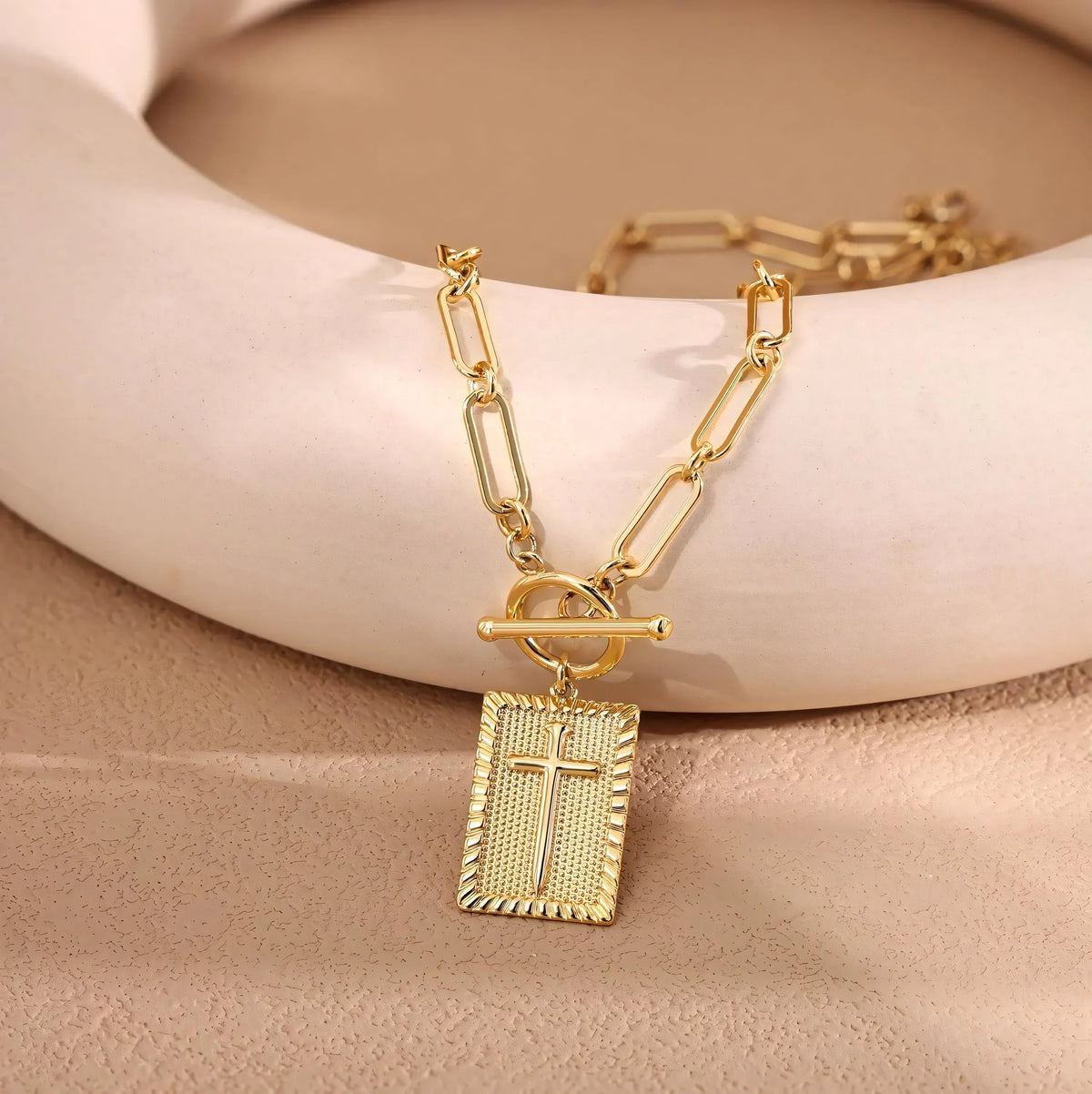 Gold-Tone Paperclip Chain Tag Pendant Necklace