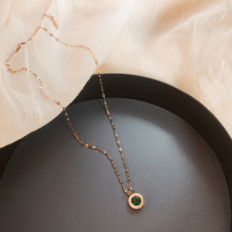 Emerald-Look Dial Necklace in Gold Tone