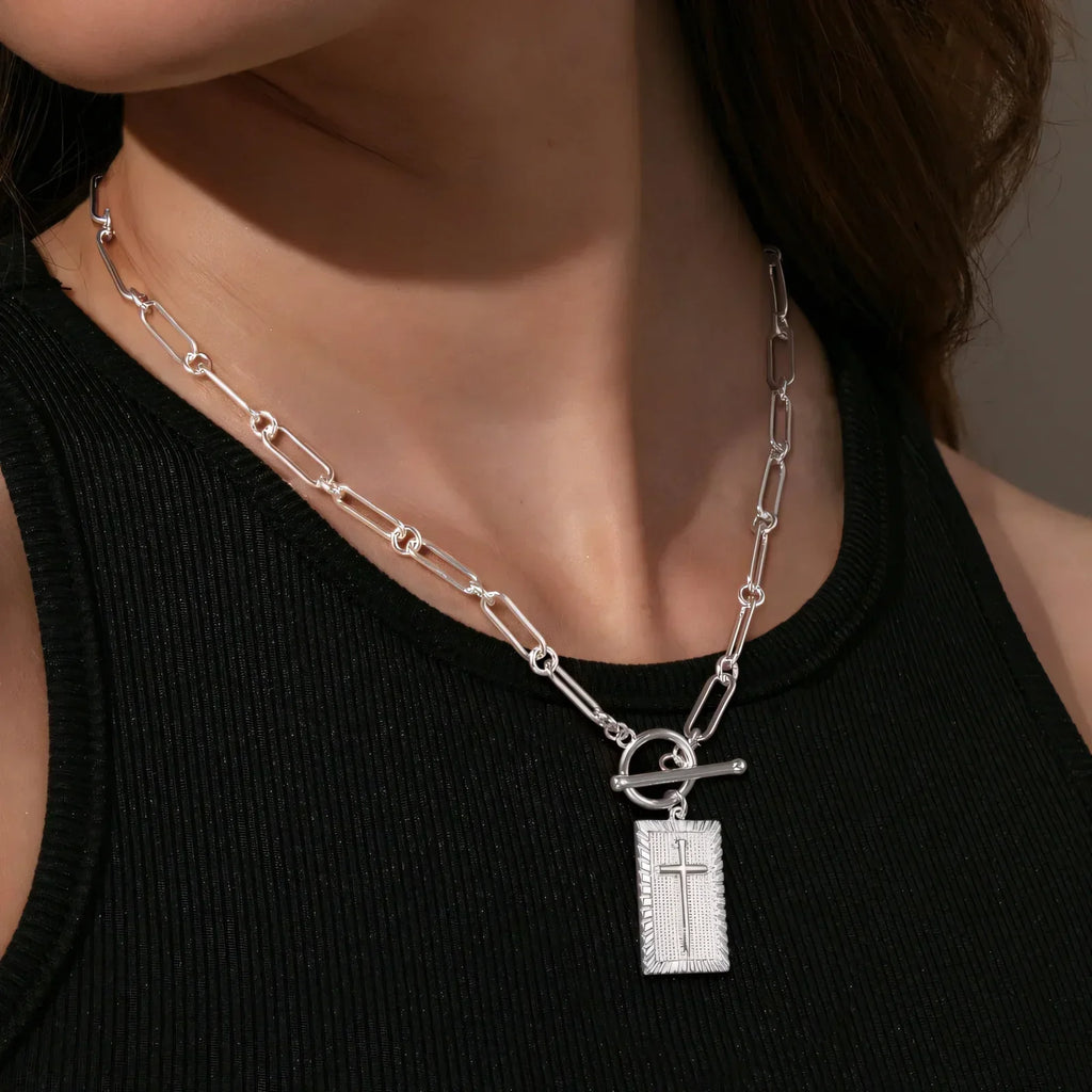 Gold-Tone Paperclip Chain Tag Pendant Necklace