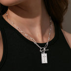 Gold-Tone Paperclip Chain Tag Pendant Necklace