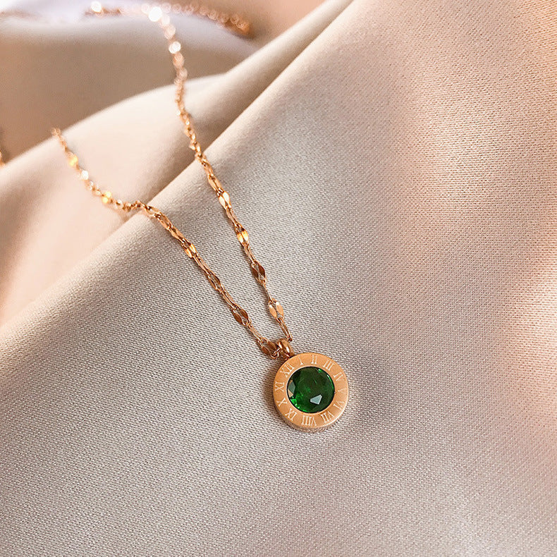 Emerald-Look Dial Necklace in Gold Tone