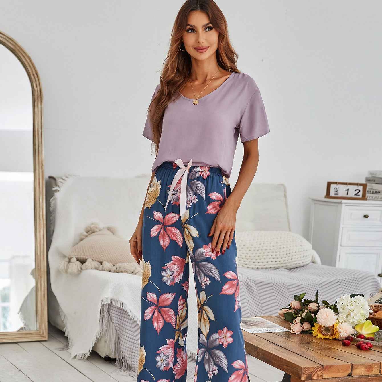 Cotton Crepe Loungewear Set with Airy Two-Piece Shape