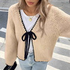 Open-Front Cardigan with Long Sleeves and a Ribbon Tie