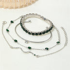 Bracelet Set with Green Stones and Wavy Chain