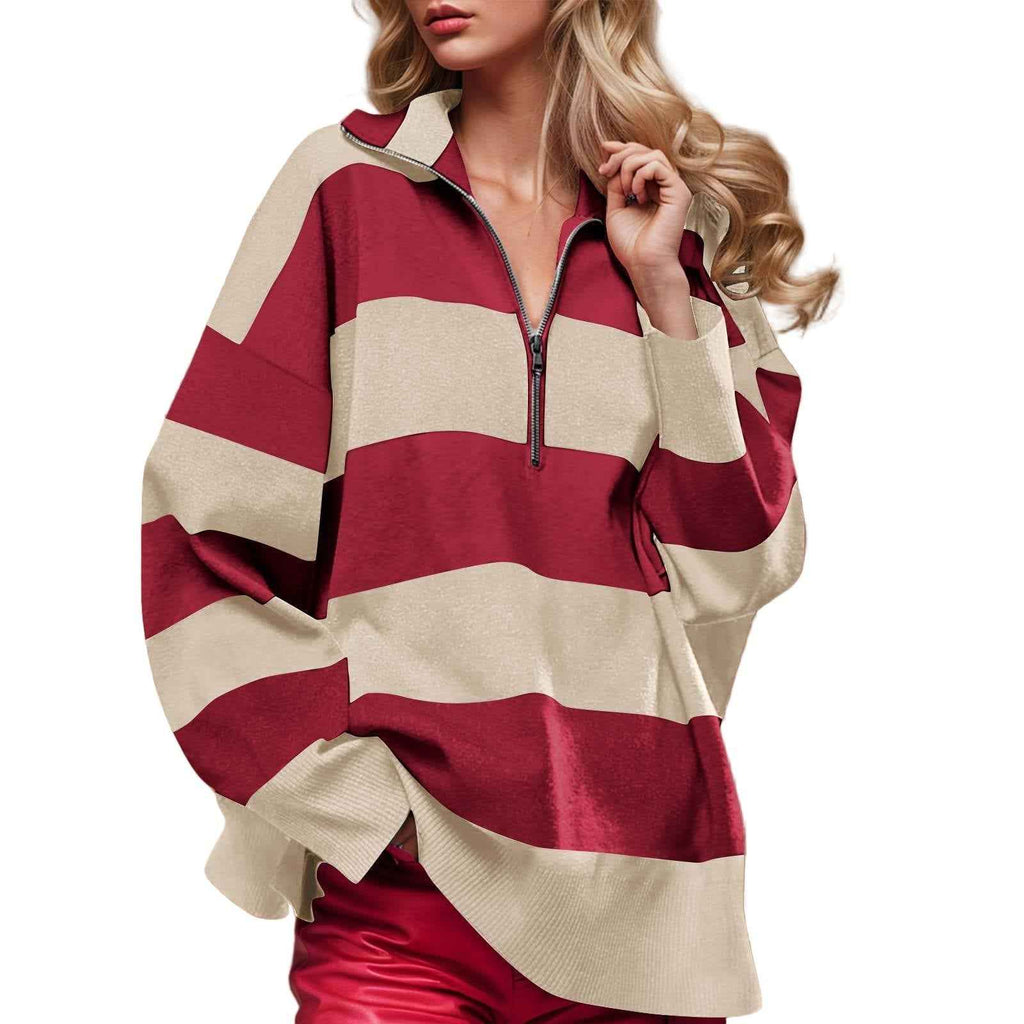 Half Zip Knitted Jumper with Long Sleeves and Relaxed Fit