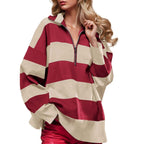 Half Zip Knitted Jumper with Long Sleeves and Relaxed Fit