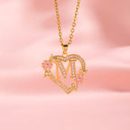 Floral Charm Initial Necklace in Gold Tone