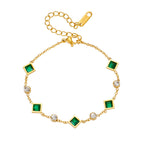 Gold-Tone Chain Bracelet with Green Stone Stations