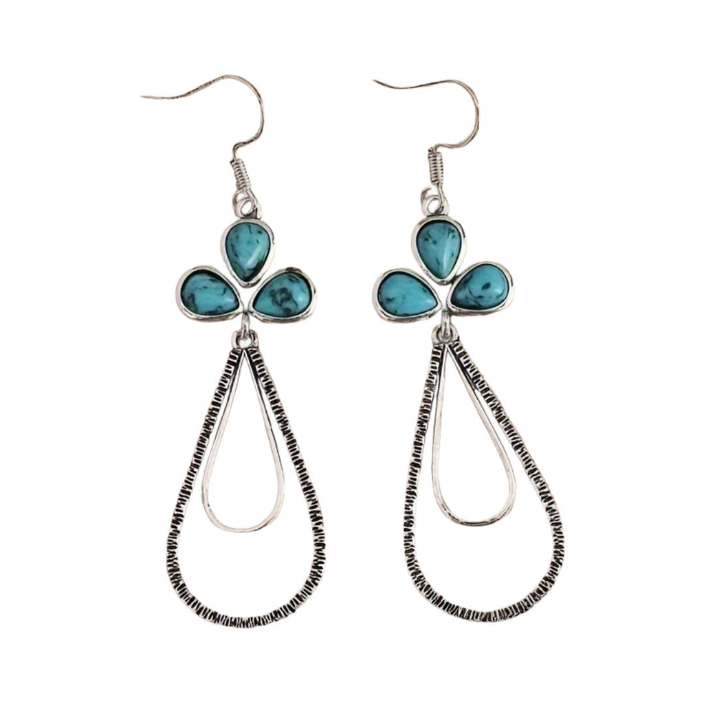 Vintage-Style Turquoise Clover Teardrop Earrings