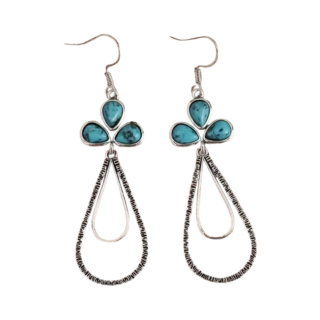 Vintage-Style Turquoise Clover Teardrop Earrings