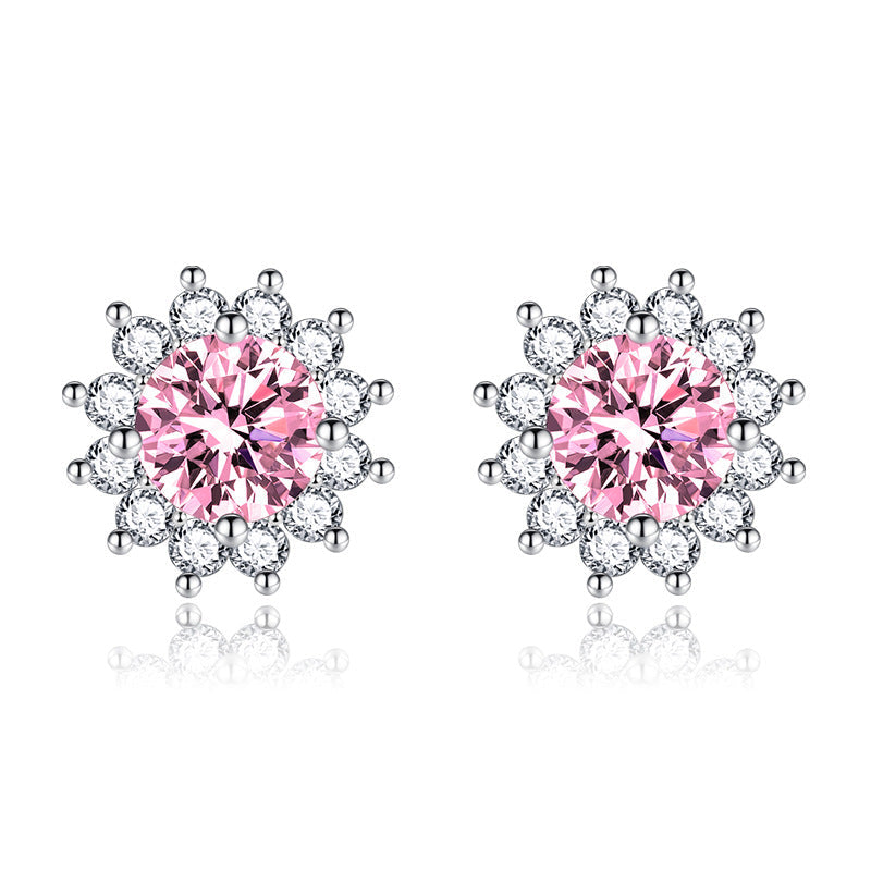 Pink Stone Earrings in White Gold Tone