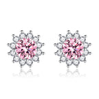 Pink Stone Earrings in White Gold Tone