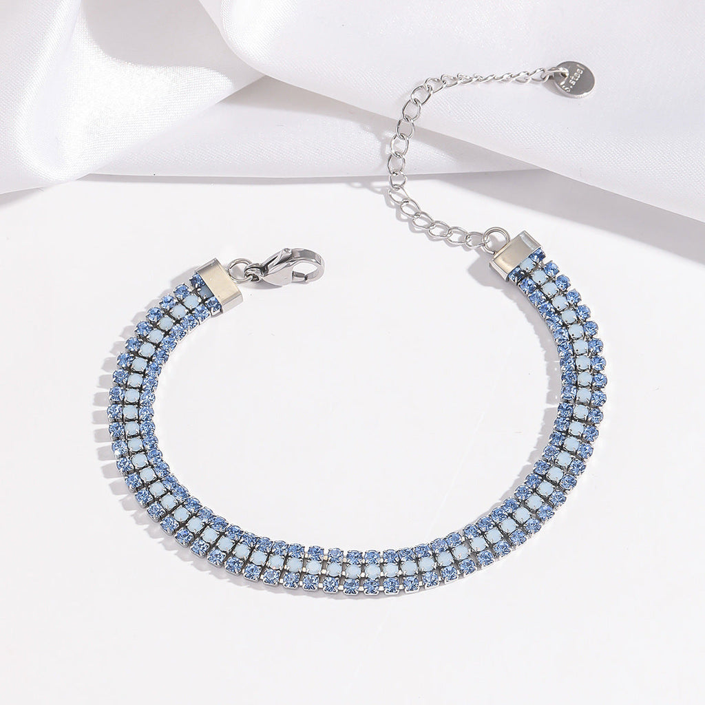 Armband met rij stenen in saffierlook, smaragdlook of robijnlook