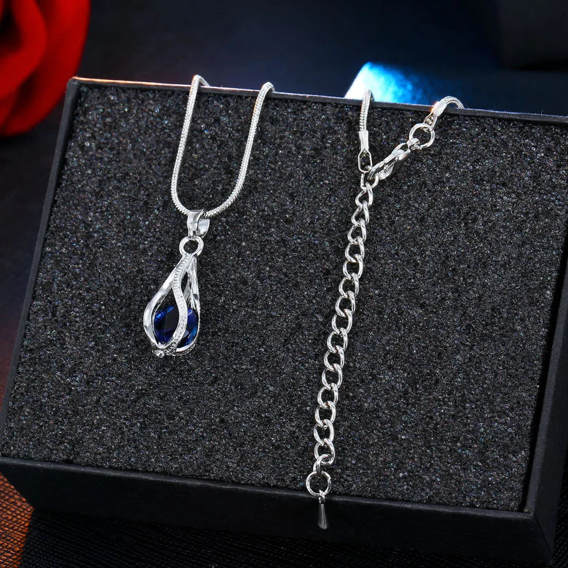 Silver-Tone Blue Stone Pendant Necklace Set