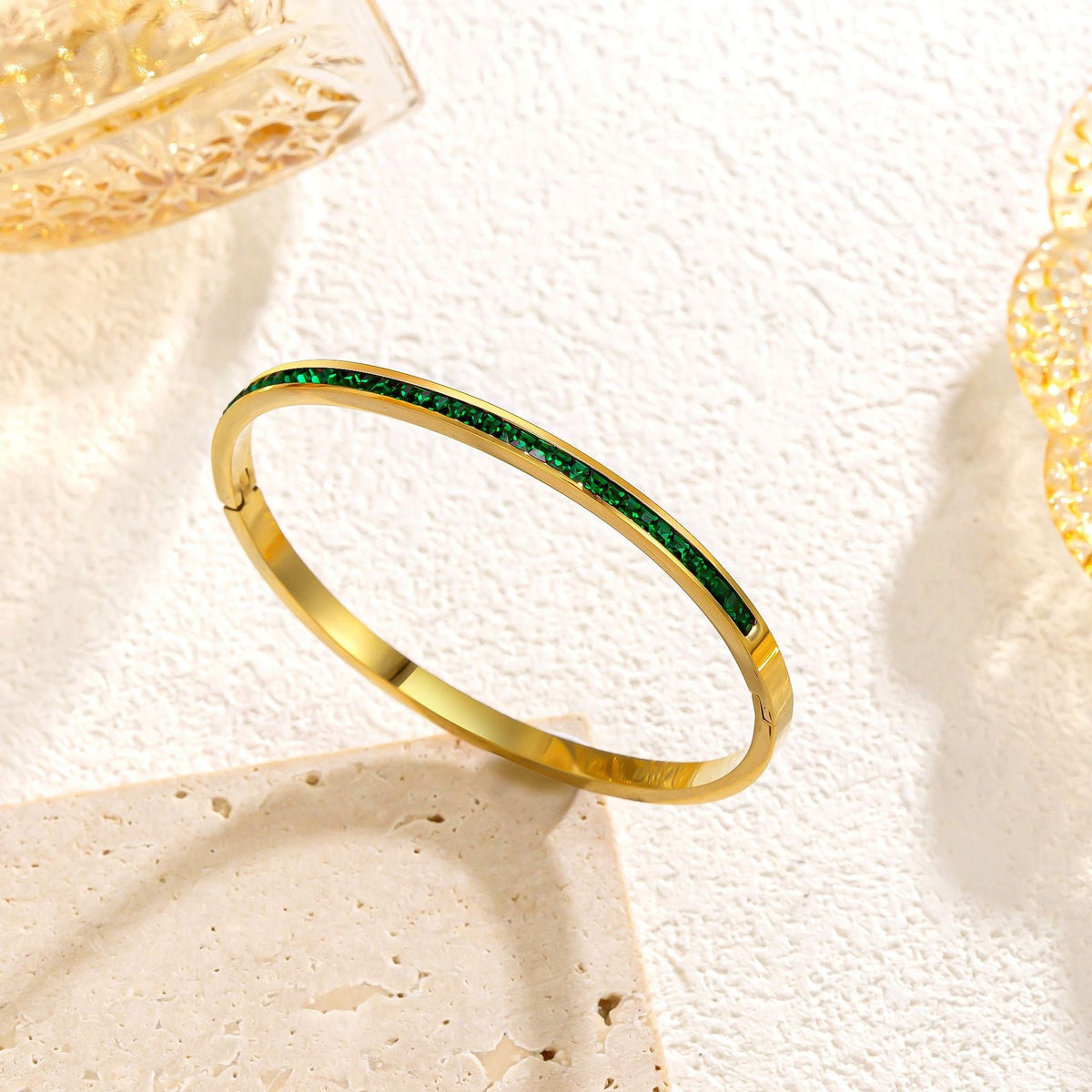 Gold-Tone Bangle with Green Stone Accents