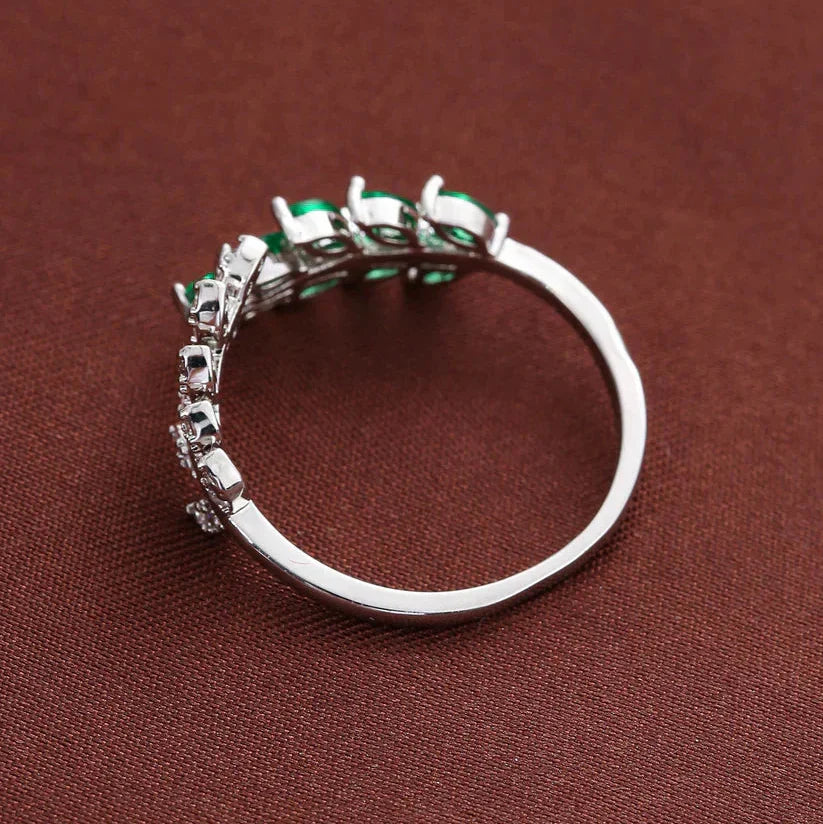 Green Enamel Leaf Vine Ring in Gold Tone