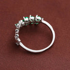 Green Enamel Leaf Vine Ring in Gold Tone