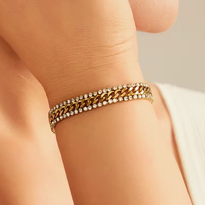 Wide Textured Gold-Tone Chain Bracelet