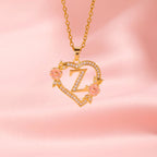 Floral Charm Initial Necklace in Gold Tone