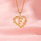 Floral Charm Initial Necklace in Gold Tone